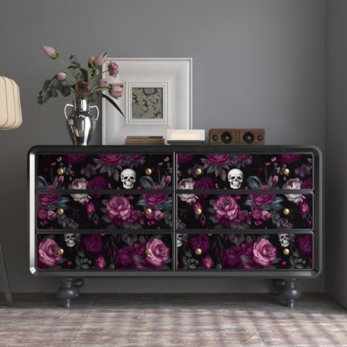 ILHIIOR Black Floral Gothic Peel and Stick Wallpaper 17.5 x 393 Inches - Image 3