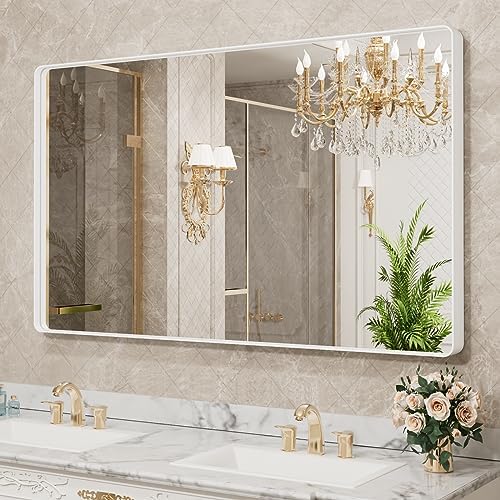 LOAAO White Metal Framed Bathroom Mirror, 60x40 Inch - Image 4