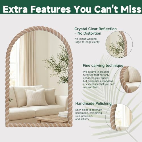 36"x24" Arched Solid Wood Farmhouse Decorative Wall Mirror - Image 5