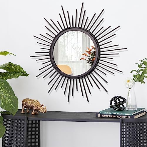 Black Sunburst Wall Mirror Decorative Metal Round Art Mirrors Large Wall Decor - Image 2