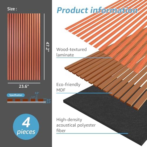 Art3d 4-Pack Fluted Acoustic Wood Slat Wall Panel, 47.2 x 23.6 Inch - Image 5