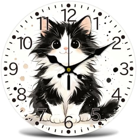 Funny Cat Wall Clock Silent Non-Ticking 12" by WHIMSTITCH