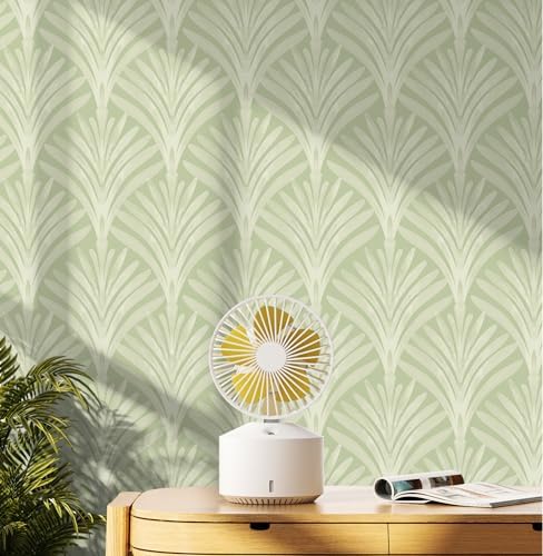 Hopepak Green Peel and Stick Wallpaper, Sage Green Modern Art Deco Wallpaper - Image 6