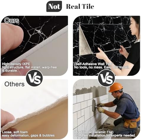 80PCS Thick Black Marble Peel and Stick Wall Panels 23.6"x11.8" Waterproof - Image 5