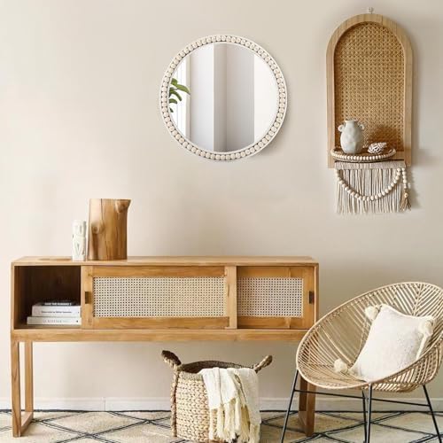 15 Inch Boho Beaded Round Mirror Wall Decor, Decorative Hanging Circle Nursery - Image 5