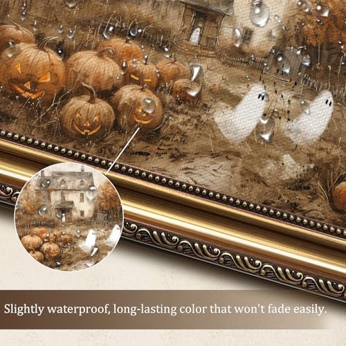 uniro Vintage Gold Framed Wall Art, Vintage Cute Ghosts Haunted Halloween - Image 3
