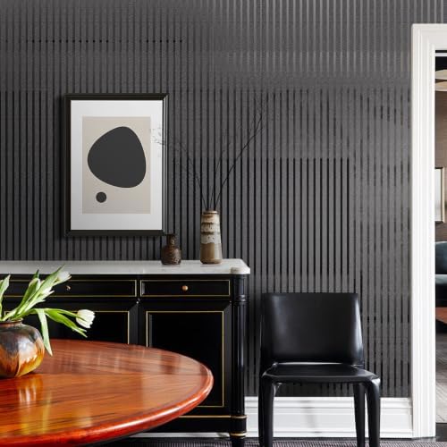 Black Metallic Peel and Stick Wallpaper Glossy Stripe Texture Wall Panels - Image 3