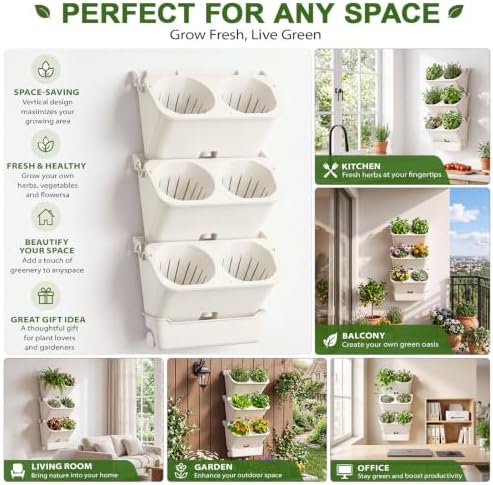 Briwooody 3 Set 6 Pocket Vertical Stackable Wall Planters Kit Outdoor Self - Image 4