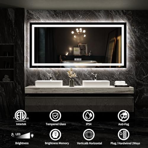 LED Mirror for Bathroom, 72x36 Inch Backlit + Front Lighted - Image 2