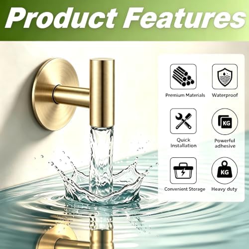 Gold Stainless Steel Wall Hooks, Heavy Duty Self-Adhesive Hooks - Image 5