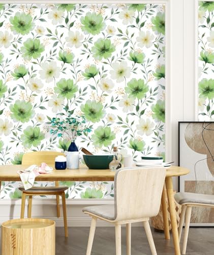 ILHIIOR Green/White Floral Peel and Stick Wallpaper Boho 17.5 x118 Inches - Image 2