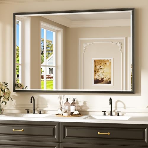 Keonjinn 55" x 36" Black Framed Bathroom Mirror, Safe HD Tempered Glass by Keonjinn