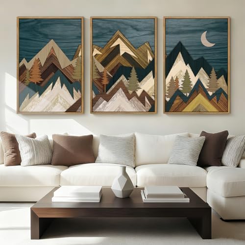 BINCUE Framed Mountain Wall Art Landscape Wall Decor Moon and Nature Artwork by BINCUE