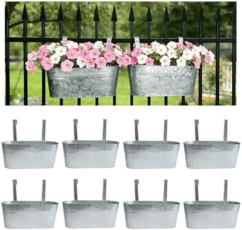 8 Pack 17" Galvanized Hanging Railing Planters by JOYFERNAL