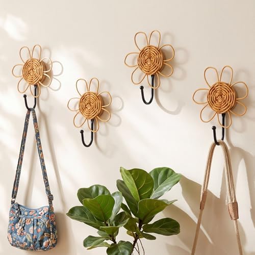 Colingmill 4 Pcs Boho Rattan Wall Hooks, Woven Towel Hooks Decor by Colingmill