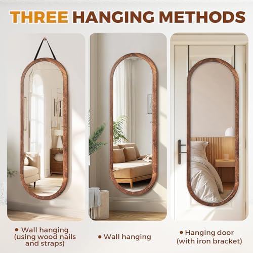 48x16in Oval Full Length Mirror Solid Wood Frame - Image 3
