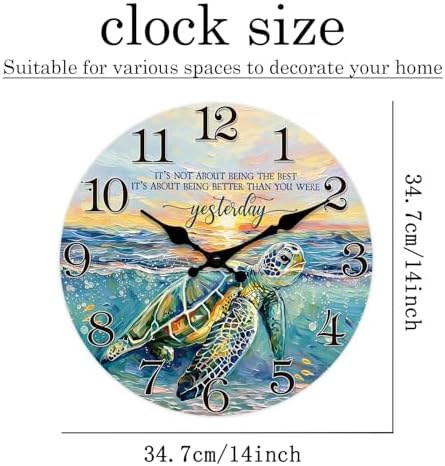 Sea Turtle Inspirational Wall Clock 14 Inch Silent - Image 6