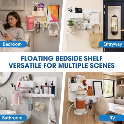 No Drill Extra Wide Floating Wall Shelf, Bedside Organizer - Image 3