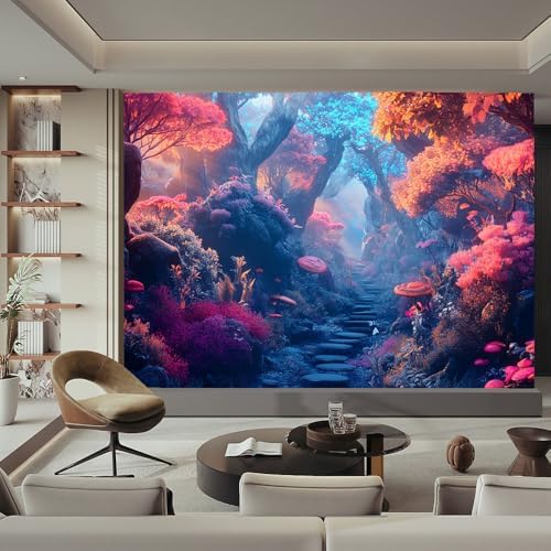 Colorful 3D Wallpapers Mural Fantasy Forest Trees Mushrooms Path Surreal Style - Image 2