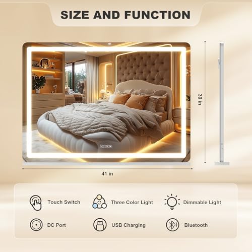 Hasipu Vanity Mirror with Lights and Bluetooth Speaker, 41.3" x 29.5" LED - Image 2