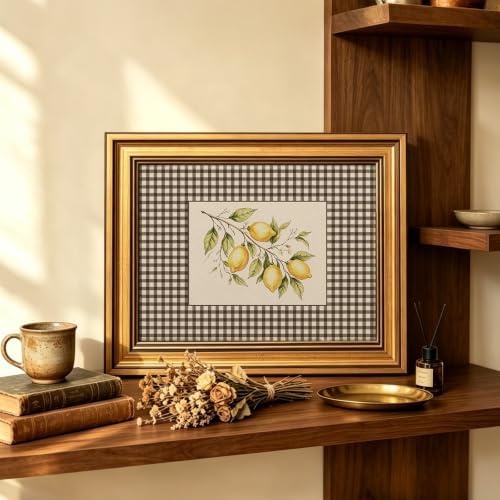 IMNTSD Framed Vintage Lemon Branch Wall Art, Gingham Check Background Fruit - Image 5