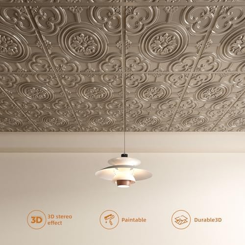 WOWSTAR 12-Pack 24"x24" Drop Ceiling Tiles, Waterproof Glue up Ceiling Panels - Image 3