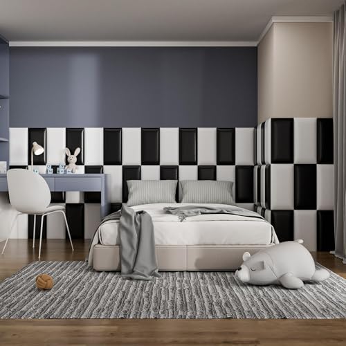 Peel and Stick Headboard Black Upholstered Wall Panels, 6 Panels Sized 7.8" x - Image 3