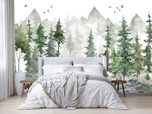 Nursery Forest Peel and Stick Wallpaper Green Landscape Wall Mural - Image 2