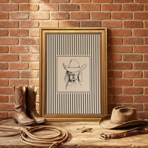 Vintage Gold Framed Western Cowboy Dog Wall Art, Cute Labrador in Cowboy Hat - Image 2