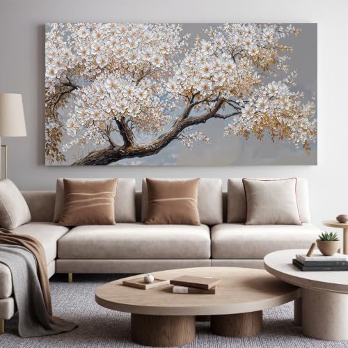Large White Flower Tree Canvas Wall Art - Image 6