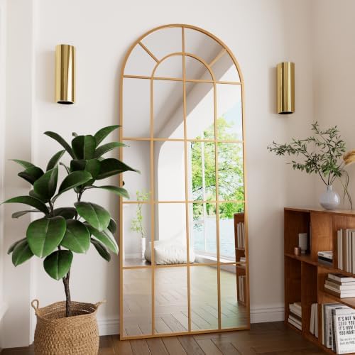 HARRITPURE Arched Full Length Mirror 71"x30" Gold Windowpane Floor Mirror by HARRITPUREHome