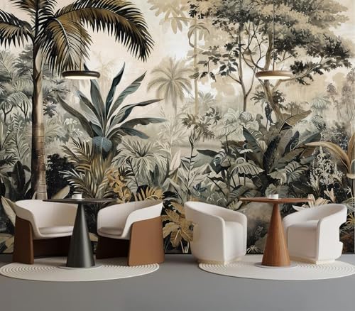 Moody Neutral Tropical Jungle Botanical Wallpaper by Unknown
