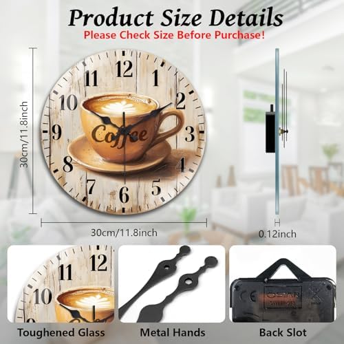 peacoblue Vintage Coffee Wall Clocks Battery Operated - Image 2