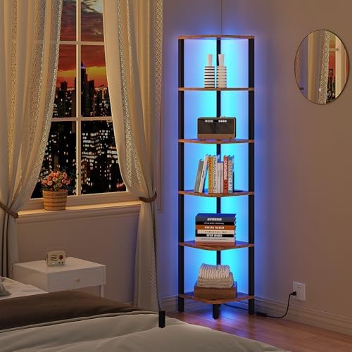 TUTOTAK Corner Shelf with LED Light, 6-Tier Corner Bookshelf by ChoosetutotakFurnitureBuildYourCozyHome
