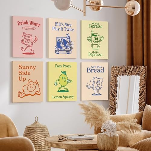 Youillne Retro Trendy Wall Art Decor Kitchen Aesthetic Canvas Art Prints - Image 4