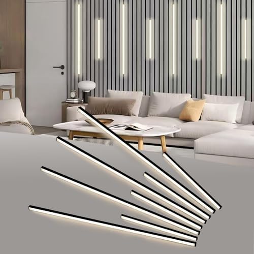 LED Wall Panel Lights Black, Dimmable Wood Slat Wall Panel Strip Light 8PCS by Besseto