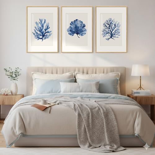 3 Piece Framed Coastal Ocean Blue Coral Wall Art - Image 2
