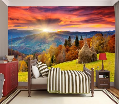 Stunning Autumn Sunset Mountain Haystack Peel Stick Wallpaper - Image 4