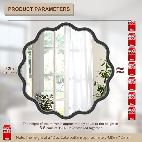 PROHOMEWARE Black Round Mirror 32 Inch Wavy Bathroom Vanity Mirror Black Frame - Image 3
