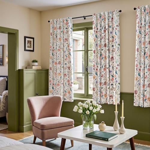 jinchan Beige Floral Blackout Curtains 63 Inch Back Tab 2 Panels Set - Image 4