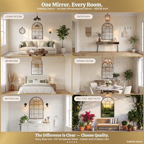 Blue Framed 48x28Inch Arched Window Pane Mirror| Arched Mirrors - Image 6