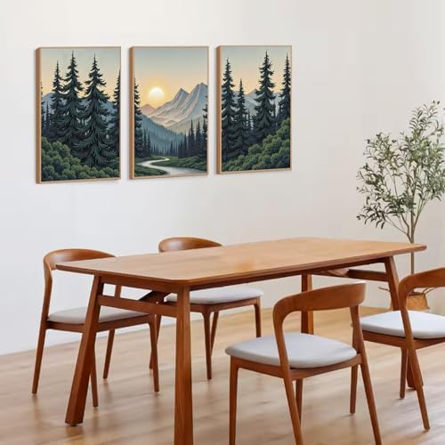 HLNIUC Boho Mountain Sun Forest Framed Canvas Wall Art, Large Nature Sunrise - Image 5