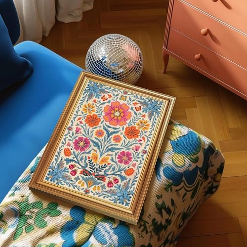 EJPFOGV Colorful Folk Art Bohemian Floral Framed Canvas Wall Art 12x16 inch - Image 4