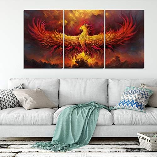 Yetaryy Fantasy Wall Art Canvas Prints Golden Red Burning Phoenix Volcanic - Image 4