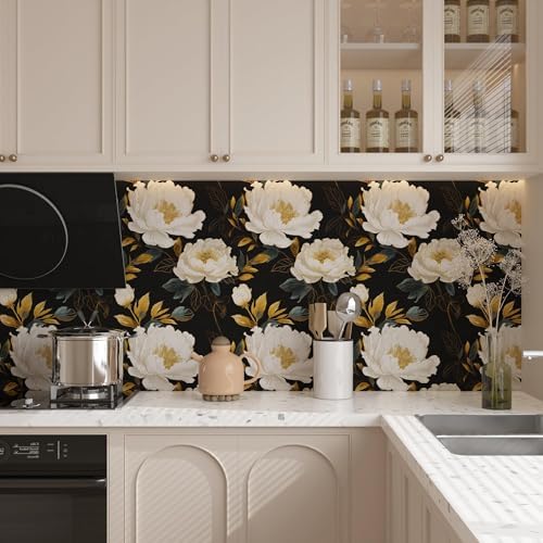 Vintage Black Peony Floral Peel and Stick Wallpaper 17.5" x 118" - Image 5
