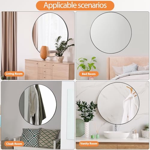 36 Inch Large Round Mirror, Metal Frame Wall Mirror Mounted Black Circle Mirrors - Image 6