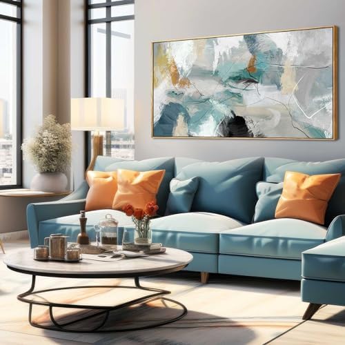 Wall Art Living Room Decorations 24"x48" Teal Wall Art Abstract Paintings by Kureful