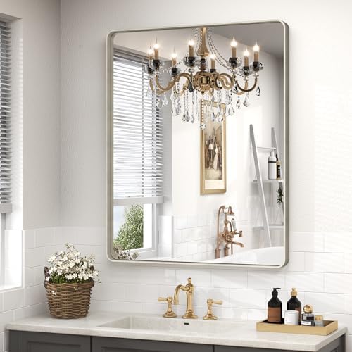 28x32 Inch Silver Brushed Nickel Bathroom Mirror by CHARMOR