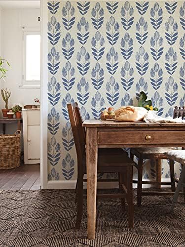 NuWallpaper Blue Folk Tulip Peel & Stick Wallpaper - Image 2