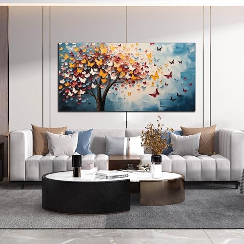Butterfly Tree Canvas Wall Art for Living Room Bedroom Home Office Blue - Image 7
